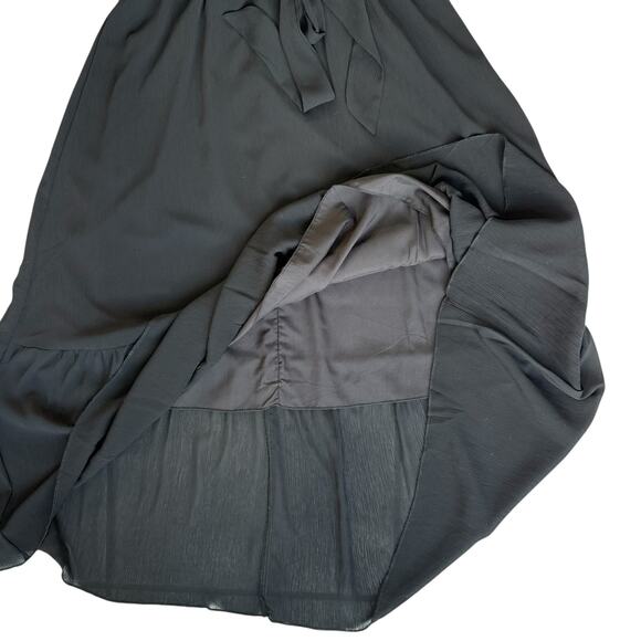 Fit  Flare Black Midi Dress Small Flutter Sleeve Mock Wrap Coquette Flirty Flowy - Picture 8 of 16